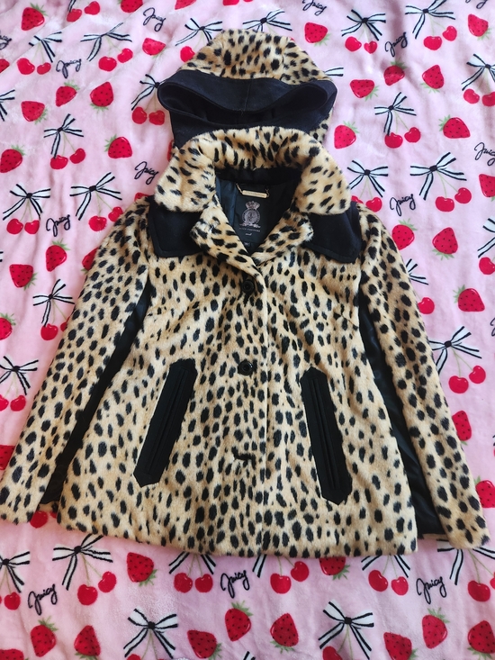 Juicy Couture Jackets & Blazers - Juicy Couture Leopard Print Faux Fur Coat with Black Trim Gyaru Glam Gal